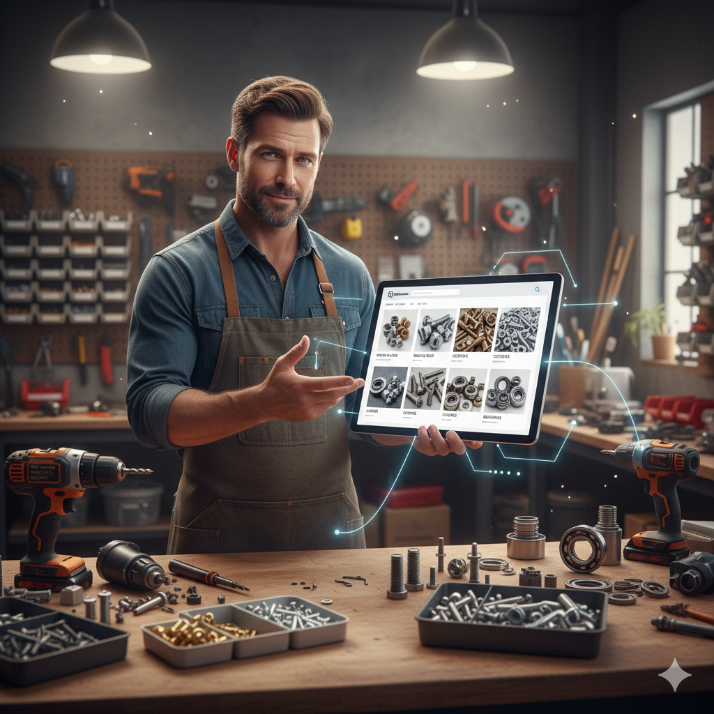 Place N Replace spare parts store displayed on multiple devices in a warehouse