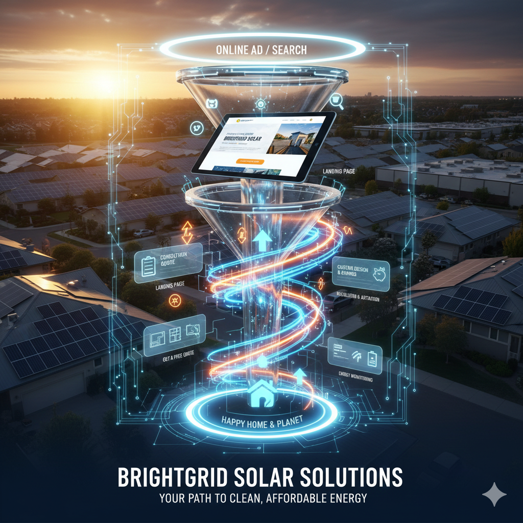 Brightgrid Solar funnel showing online ads to happy solar home