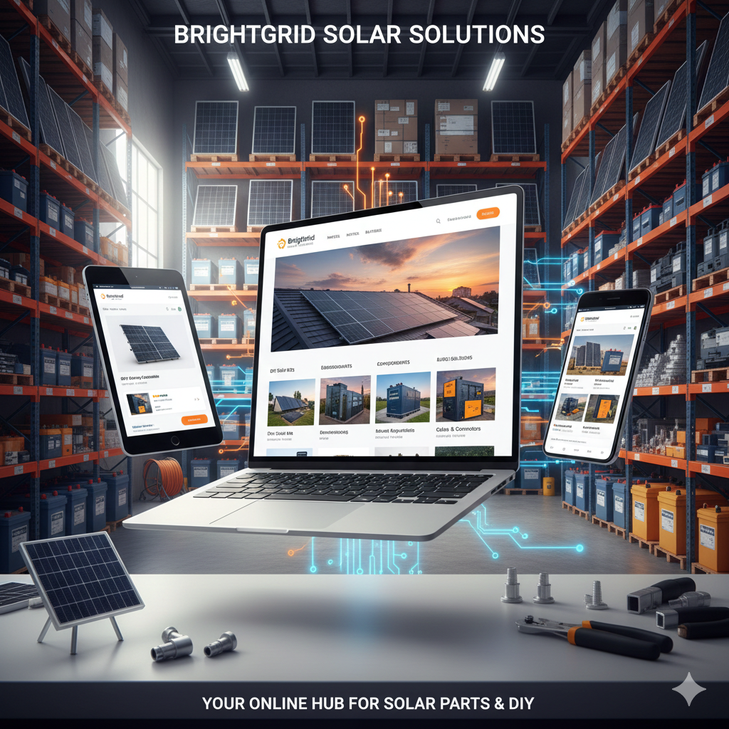 Brightgrid Solar devices in a warehouse stocked with solar equipment